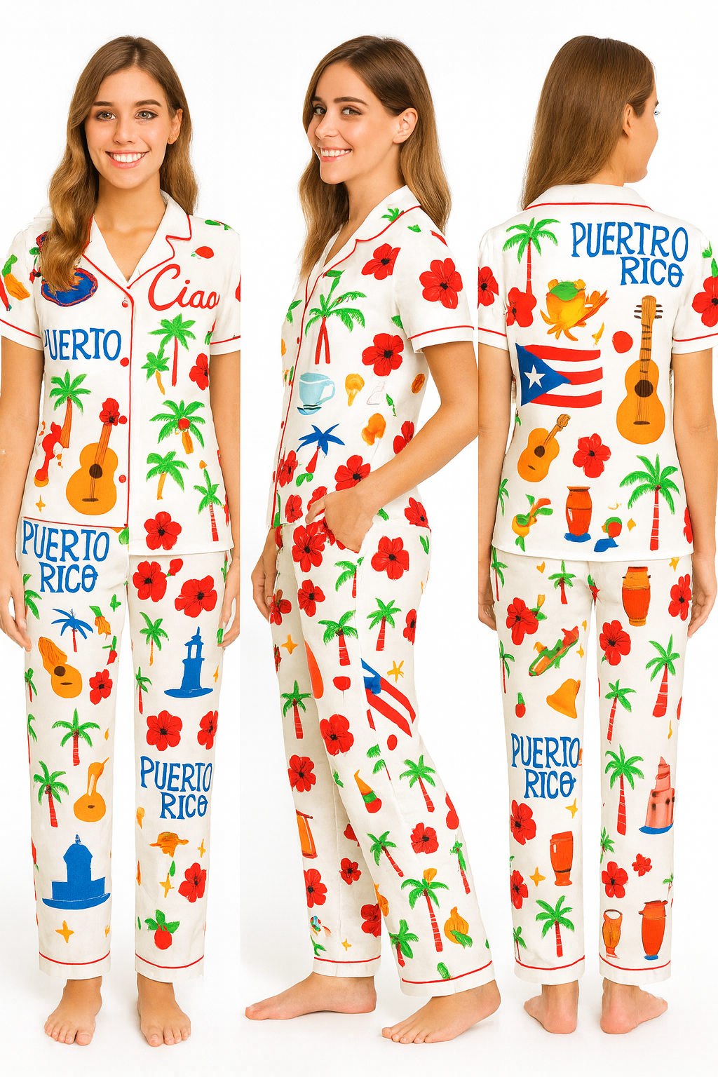 Puerto Rico Vacation Satin Pajama Set For Women